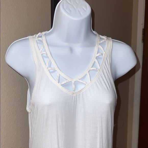 Beyond Yoga White Lattice V-Neck Midi Light Weight Dress Women’s Size S - Picture 2 of 5